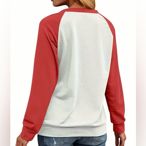 NWT Red and White Christmas Santa Claus, Crew Neck, Color Block Sweatshirt - Picture 2 of 10